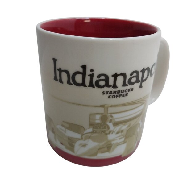 Starbucks Indianapolis Global Icon Coffee Mug 16 Oz White Red Race Car Design - Picture 4 of 6